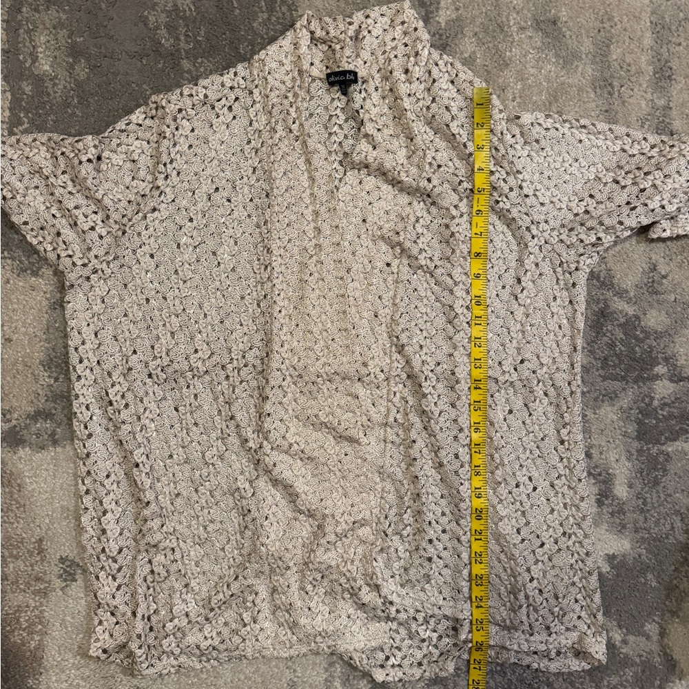Olivia Blu Open Crochet Knit Cardigan Sweater - Cream - Picture 8 of 9